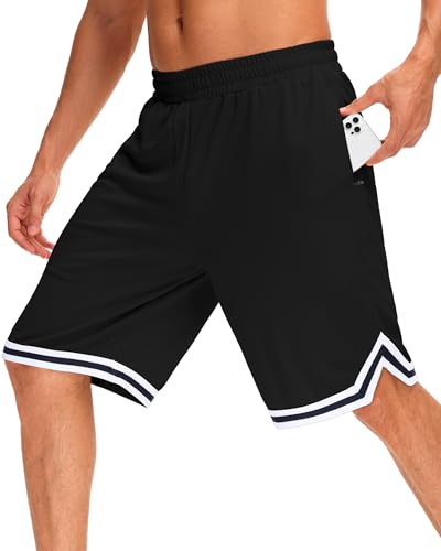 JWM Mens 11' Gym Basketball Shorts with Zipper Pockets - Long Quick Dry Lightweight Mesh Athletic...