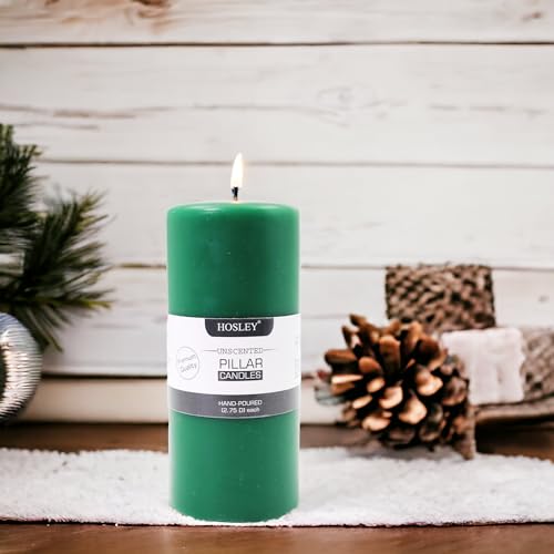 Image of HOSLEY 6 Inch Long Unscented Green Pillar Candles| Decoration Candles|Soy & Paraffin Wax Candles Perfect for Home Decor, Party, Wedding, Gifting|90 Hours Burn Time|Smokeless & Dripless|Pack of 1
