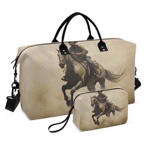 Dust Cowboy Horse Brown Travel Duffel Bag, Gym Bags with Multiple Interior Pockets for Men Women Toiletry Purse Included 20.5”x 1.9” x 13.8”