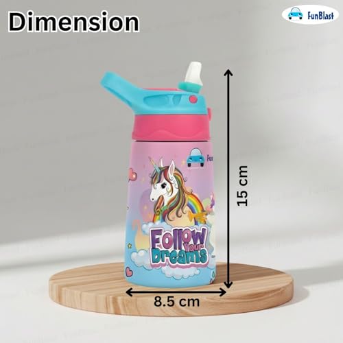 Image of FunBlast Unicorn Water Bottle for Kids - Cute Water Bottle with Straw, Insulated Stainless Steel Bottle, Leak-Proof Sipper Bottle for Kids (300 ML)