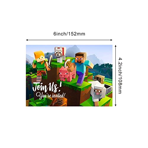 image for NINIMBLE 24PCS Pixel Birthday Invitations,Pixelated Video Game Party I