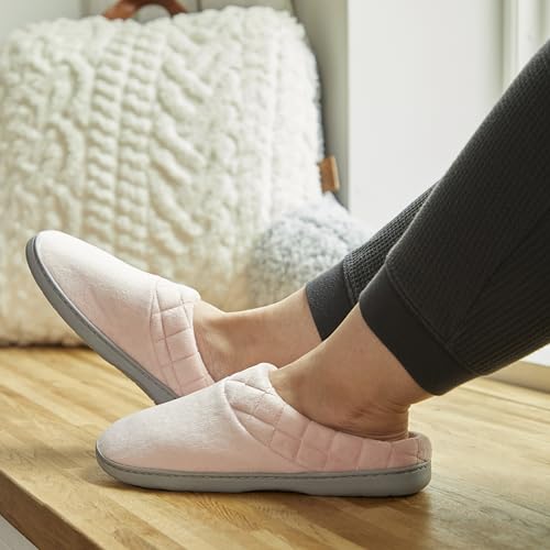 Image of Dearfoams Women's Lightweight Memory Foam Indoor House Slipper Darcy Velour Clog with Wide Widths
