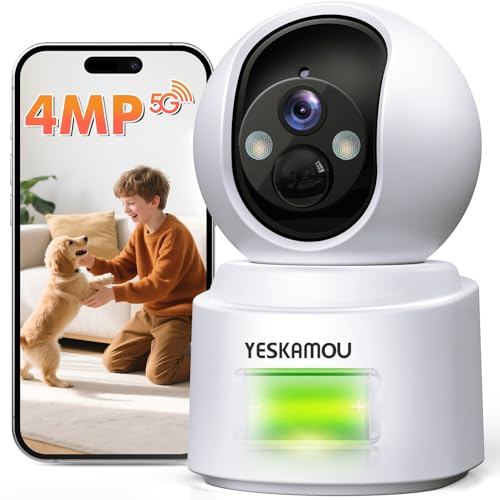 Yeskamou - Cámara interior inalámbrica con batería 2,5 K 4 MP cámara vigilancia WiFi interior inalámbrica, (2,4 G/5 G), audio bidireccional, para bebé/animales/domésticos