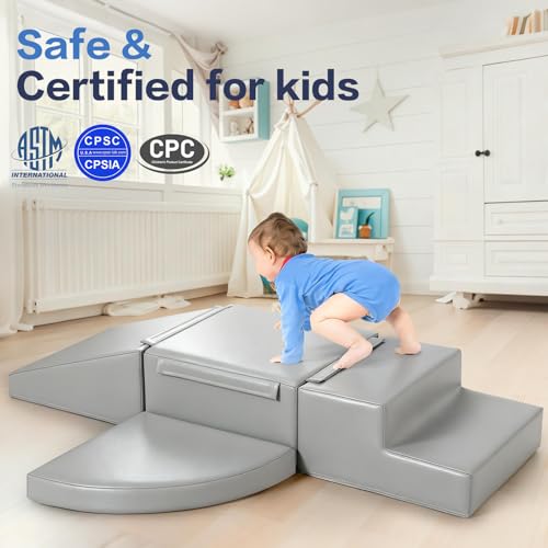 Image of Sumbababy Foam Climbing Blocks for Toddlers: 4 PCS Soft Play Toys - Waterproof PU Leather Climber - Kids Indoor Playground Set for Preschool and Daycare