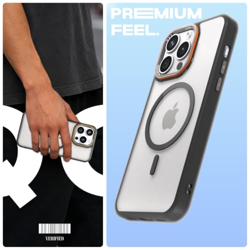 Image of Pikkme Back Cover for iPhone 14 Pro Max | Shockproof | Mag-Safe Compatible | Hard Transparent Back | Premium Raised Camera Protection | Bumper Case (Black Mag-Safe)