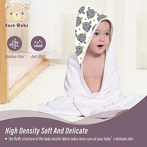 8 Piece Bamboo Baby Bath Towel and Washcloth Sets for Newborn Boys and Girls, 2 Hooded Towel and 6 Wash Cloths by Ease Cubs (Elephant and White)