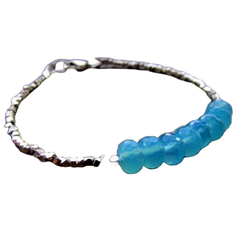 Gems_Hub FIZA_LINK_01415 - Pulsera de calcedonia azul con cierre de plata, cuentas redondas de 8 mm, corte facetado, 17,78 cm, curación, moda, regalo, espiritual, yoga, 7 inch, Gema Latón Piedra