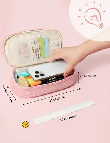 Image of SUNEE Cute Pencil Case, Large Pencil Pouch, Aesthetic Big Pencil Bag with Zipper, Kawaii Stationery Storage and Organizer, Soft Corduroy Bag School Supplies for Teen and Adult, Boys&Girls, Soft Pink