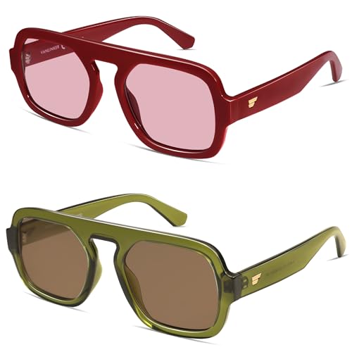 Image of VANLINKER Retro Square Aviator Sunglasses for Women Men 70s Vintage Style Trendy Flat Top Rectangle Sun Glasses VL9826