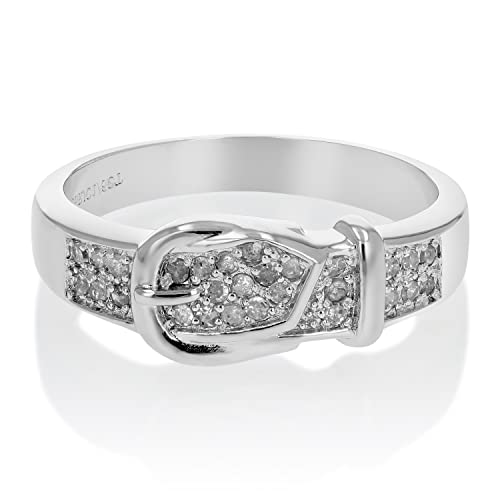 1/6 cttw Diamond Buckle Ring in .925 Sterling Silver with Rhodium Plating Round2
