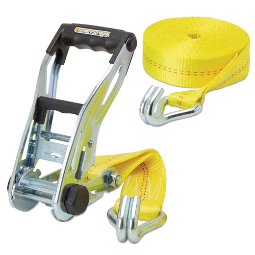 SMARTSTRAPS 27-Foot Premium Ratchet Strap (1 Pack) 10 000 lb Break Strength 3 333 lb WLL Heavy-Duty Commercial Tie-Down for Equipment Tractors & Vehicle Transport Yellow
