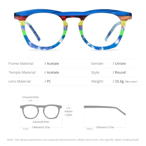 Image of HEPIDEM Multicolor Acetate Glasses Frame Women,Round Vintage Retro Optical Eyeglasses 9339