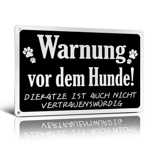 Goodvia Türschild Warnung vor dem Hunde Aluminium 30x20cm |A4 Vorsicht Hund Schild Lustig, Vorsicht vor der Katze