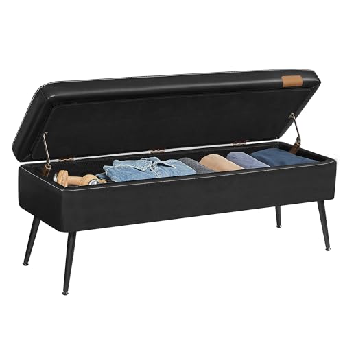 Image of VASAGLE EKHO Collection - Storage Ottoman Bench, Entryway Bedroom Bench, 15 Gallons, Synthetic Leather with Stitching, Mid-Century Modern, Safety Hinges, Loads 660 lb, Ink Black ULOM074B01