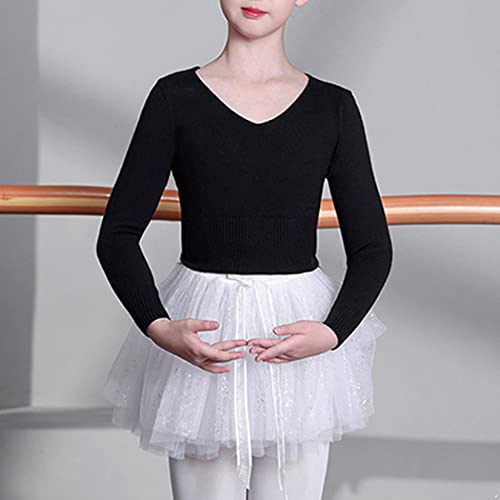 Kids Girls V-neck Long Sleeve Pullover Ballet Dance Wrap Top Solid Color Casual Dancewear Sweater2