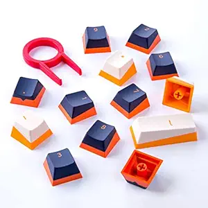 GunMjo PBT Doubleshot Keycaps for Gaming Keyboard with Cherry MX Switches, OEM Profile 112 Keys with 6.25U Space Bar, Bevel Cut Keycaps for Backlit Mechanical Keyboard, Blue/White with Orange Bottom