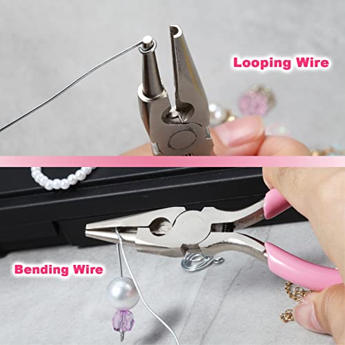 LEONTOOL Concave Round Nose Pliers Wire Ring Looping Pliers Wire Bending Pliers Jewelry Making Pliers with Cutting Edges and Pink PVC Handle for Handmade DIY Hobby Projects Tools - Image 3