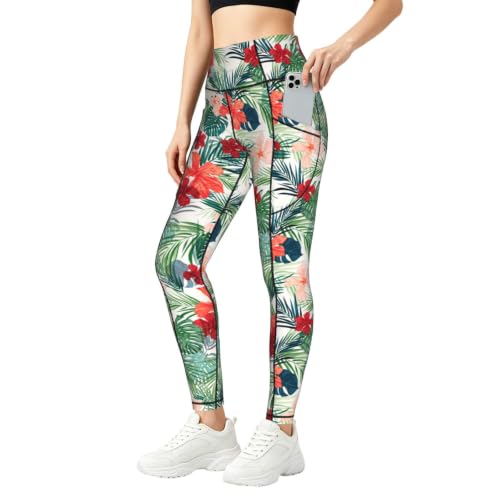 Pantalones de yoga holgados con dise&ntilde;o de hibisco floral de longitud completa y tacto ultrasuave