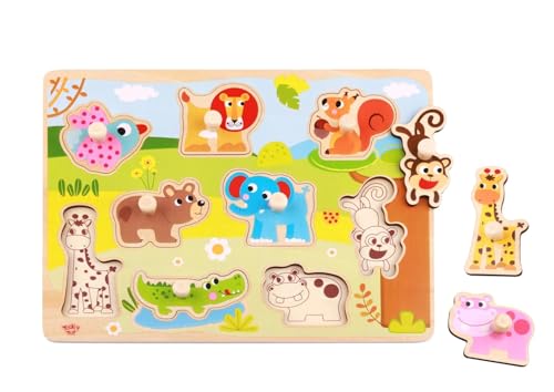 Preescolar, Toy Tooky Toy Rompecabezas de Madera para Niños Didactico, Animales De La Selva, 10 Piezas De Material De Alta Calidad, Regalo para Niños
