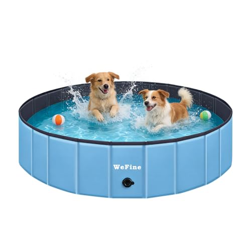 WeFine Dog Paddling Pool Portable PVC Foldable Puppy Swimming Pool Extra Large Bathing Tub with Brush for Indoor Outdoor