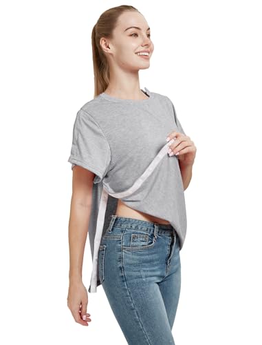 Post Shoulder Surgery Shirt, Women's Short Sleeve Shirt with Premium Snap, Chemo Clothing