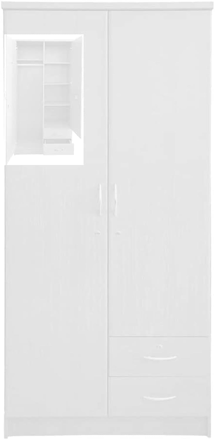 Furniture4Us 2 Door Wooden Wardrobe,Cabinet,Cupboard Of Engineered Wood with 2 Drawers Size (190x90x50 cm) Made in Thailand, F4US-622 (White)