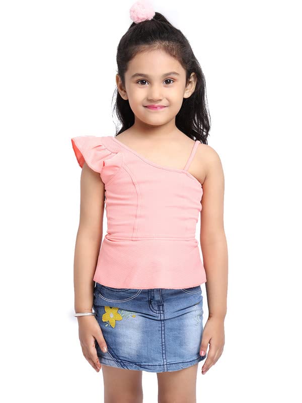 Image of ELEVANTO Crop top for Kids|One Side Off Shoulder Half Sleeve Crop top for Girls Crop top|Short Sleeve Summer Crop top for Girls-E19