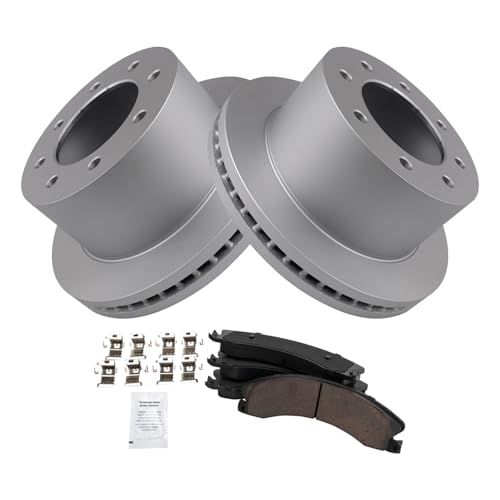 Image of TRQ Rear Brake Pad & Rotor Kit Ceramic Premium G-Coated Compatible with 2011-2019 Chevrolet Silverado 3500 HD GMC Sierra 3500 HD