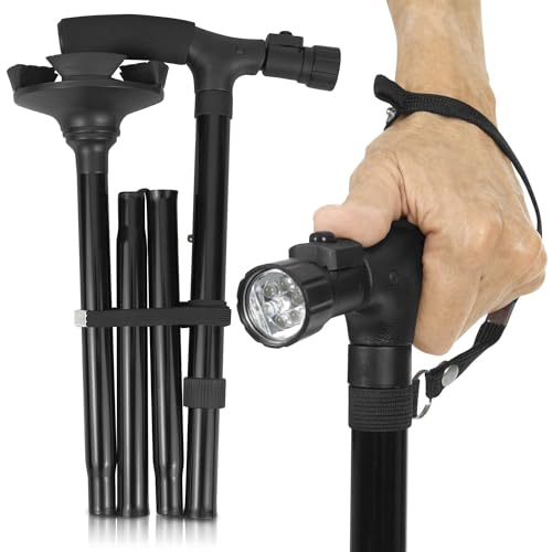 Vive Bastón con luz, plegable, ligero, plegable, de aluminio, con linterna, bastón de viaje pequeño plegable bariátrico, para hombres, mujeres, personas mayores, fácil de plegar Vive Bastón con luz, plegable, ligero, plegable, de aluminio, con linterna, bastón de viaje pequeño plegable bariátrico, para hombres, mujeres, personas mayores, fácil de plegar