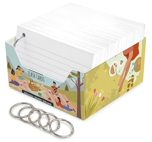 Image of Turron Premium Blank Index Flash Cards | Punched with Binder Rings for Study, Notes & Revision (300, White, 3 x 5 Inch, 1-Side Ruled)