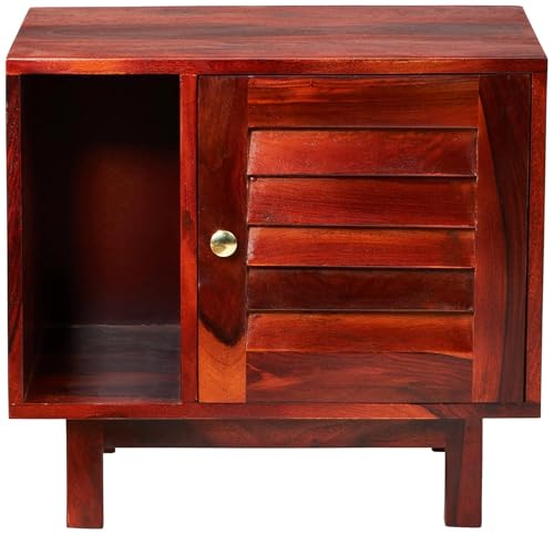 Image of Amazon Brand - Solimo Erich Solid Sheesham Wood Bedside Table with 1 Cabinet for Home (Honey Finish)
