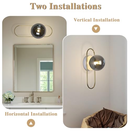 Image of Modern Brass Wall Sconce Mid Century Glass Wall Sconces Brushed Gold Wall Lamp Vintage Wall Sconces Set of Two Hardwired Farmhouse Wall Light Fixtures (2 Pack)