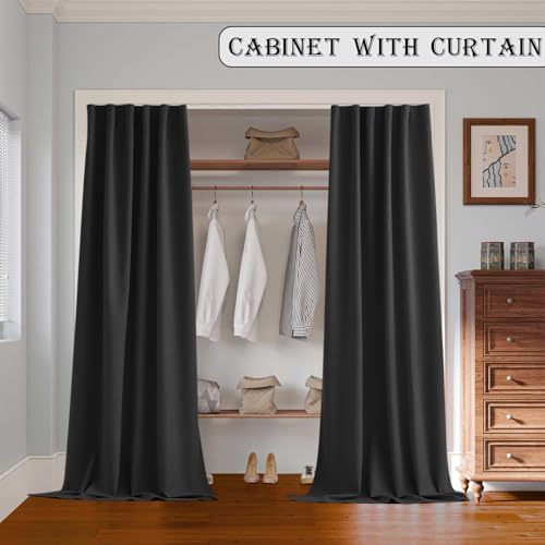 Image of Room Divider Curtains with Ceiling Track, 95% Blackout Heavy Curtains Noise Reduction Privacy Curtain System Kits, 10 ft Wide x 8 ft Tall, Black, 1 Panel
