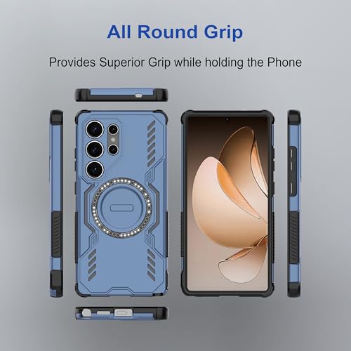 Image of amazon basics Back Case Cover for Samsung Galaxy S25 Ultra 5G | Magnetic Case with Built-in Metal Ring | Supports Mag-Safe Charger, Wallet & Car Mount | Shockproof Hybrid PC + TPU | Blue