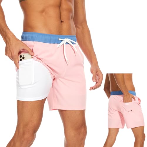 Mens Swim Trunks with Compression Liner, Quick Dry Bathing Suits for Men, Swimmming Beach Shorts