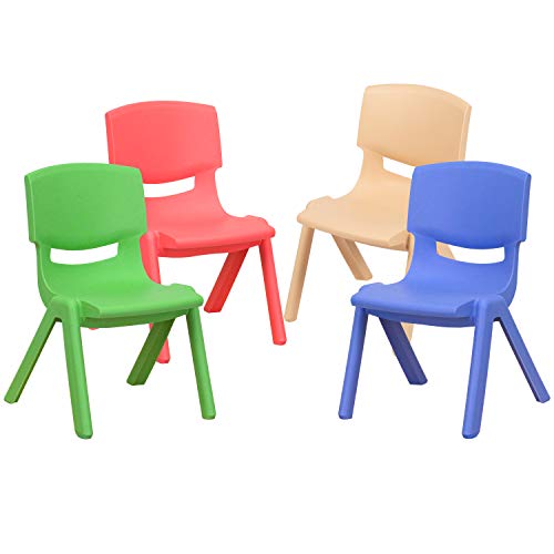 Image of Flash Furniture Whitney 4 Pack Plastic Stackable School Chairs with 10.5 inch Seat Height, Assorted Colors