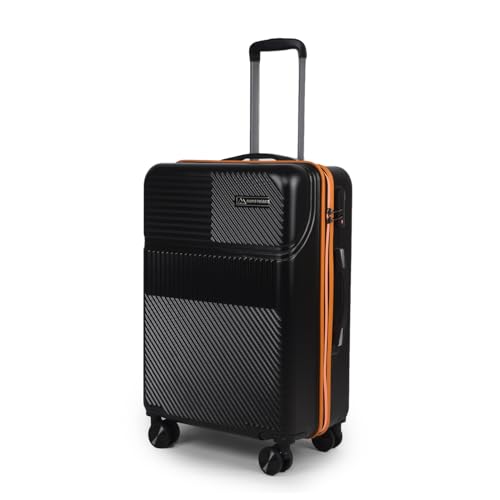 Image of Move-Meant VoyageWare Large Check-in Suitcase 75 Cm 8 Wheels Number Lock Poly Carbonate Black /Orange Trolley Bag for Men & Women | 360 Degree Wheeling System Luggage | Trolley Bags for Travel