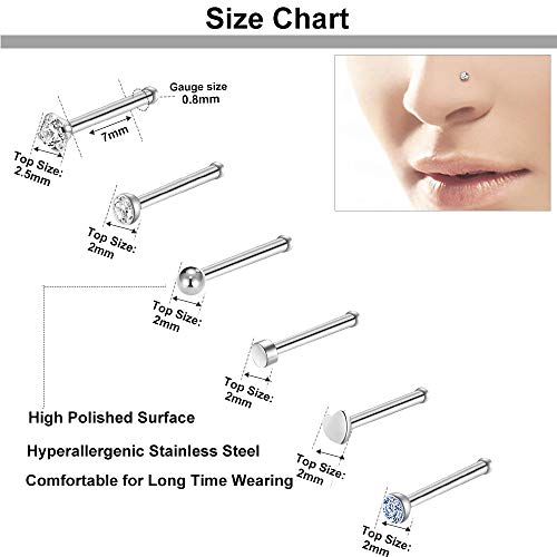 ONESING 9-40 Pcs Nose Rings - Hoops, Studs & L Shape - Hypoallergenic Stainless Steel Nose Piercings for Women & Men4