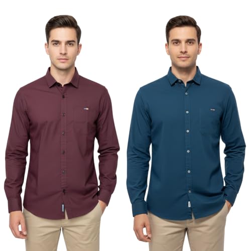Image of Arvest Men?s Cotton Regular Fit Full Sleeve Shirt Combo Soft Breathable Fabric with Button-Down Collar and Chest Pocket Suitable for Office and Outfits