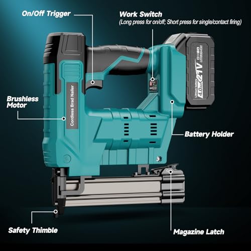 Image of Cordless Brad Nailer, Nail Gun Battery Powered, 18 Gauge 2 in 1 Electric Staple Guns for Upholstery & Carpentry, Include 1600Pcs Nails & Staples, Charger (Brad Nailer)