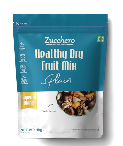 Image of Zucchero Healthy Dry Fruit Mix (1kg) - Daily Health Trail Mix | Almond, Cashew, Amla, Sunflower, Flax, Date, Cranberry, Kiwi | Power Booster | Classic Indian Mix | 100% Natural | No Oil, Salt or Preservatives | Lab Tested