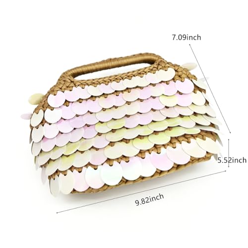 Image of Small Woven Clutch Purse Handmade Crochet Evening Bag Unique Sequin Clutch Handbag for Wedding Party Prom
