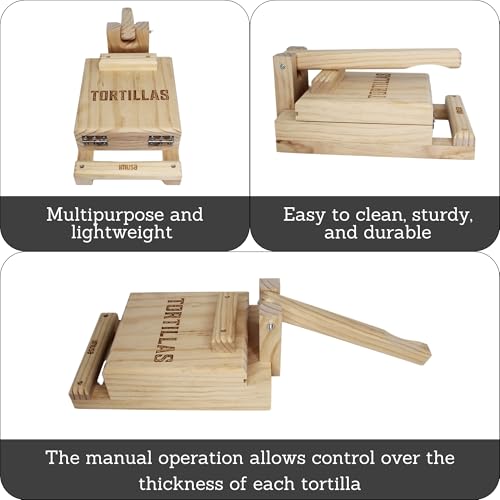 Image of IMUSA 7.5 inch Pine Wood Tortilla Press - Authentic Mexican Tortilla Maker & Roti Maker for Homemade Tortillas, Quesadillas, Arepas & More