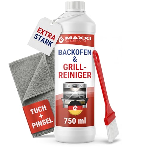 MAXXI CLEAN Limpiador para horno y parrilla, el original, 1 gel de 750 ml, 1 cepillo y 1 paño de microfibra, limpiador y desengrasante para cocina y parrilla, elimina las incrustaciones