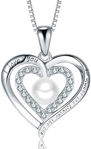 Nonnyl Love Heart Pearl Necklaces for Women Freshwater Cultured Pearls, Christmas Gifts for Mom Wife Girlfriend, Anniversary Birthday Jewelry Gifts for Her