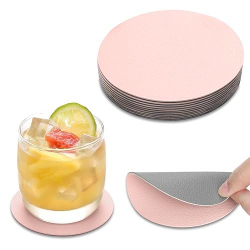 AMFUN 15PCS Dessous de Verre, Set de Coaster Antidérapant Double Face, 10cm Dessous de Tasse Anti-Tâches, Anti-Dérapants pour Tasses, Vases (Rond, Rose Gris)