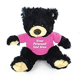 Plushland Black Noah Teddy Bear 12 Inch, Stuffed Animal Personalized Gift - Custom Text on Shirt -...