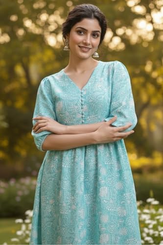 Image of Leriya Fashion Dress for Woman | Elegant Floral Printed | Western Dress for Women | One Piece Maxi | Rayon Western | Women Party