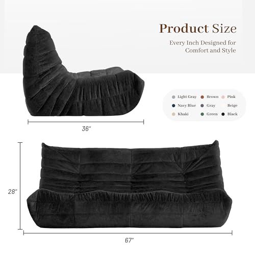 Image of Bean Bag Chair, 3 Seater Fireside Chair, Giant Bean Bag Chairs for Adults, Lazy Large Floor Bean Bag Sofa for Living Room, Bedroom, Dorm, Office(Black)