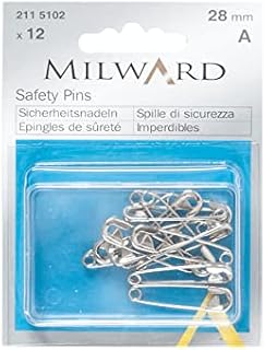 MILWARD Safety Pins, Silver, 28mm, 12 Pieces